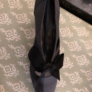 Gray Pumps featuring Black Satan Bow